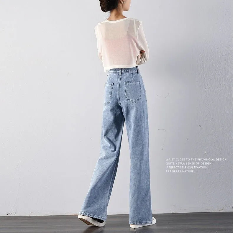 Casual High Waist Wide Leg Denim Jeans