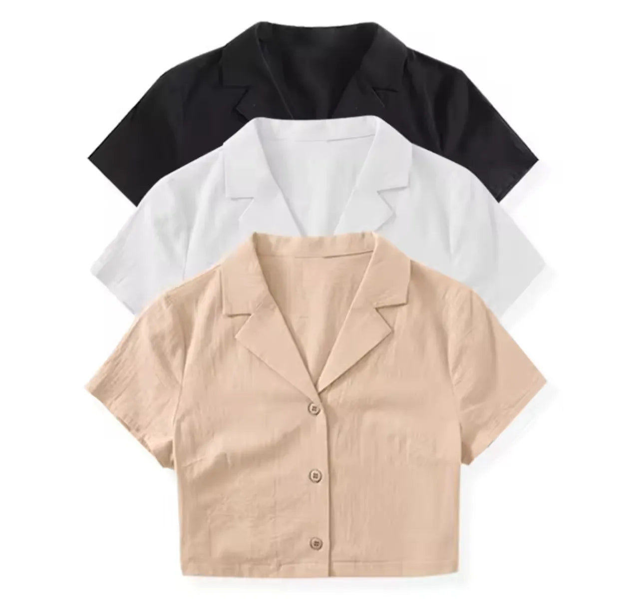Casual Short-Sleeve Buttoned Crop Top Blouse