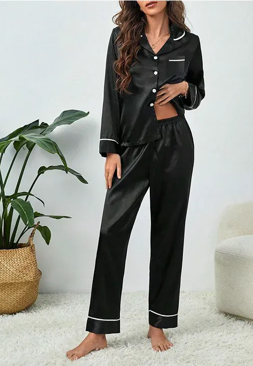 Long-Sleeve Ice Silk Pajama Set