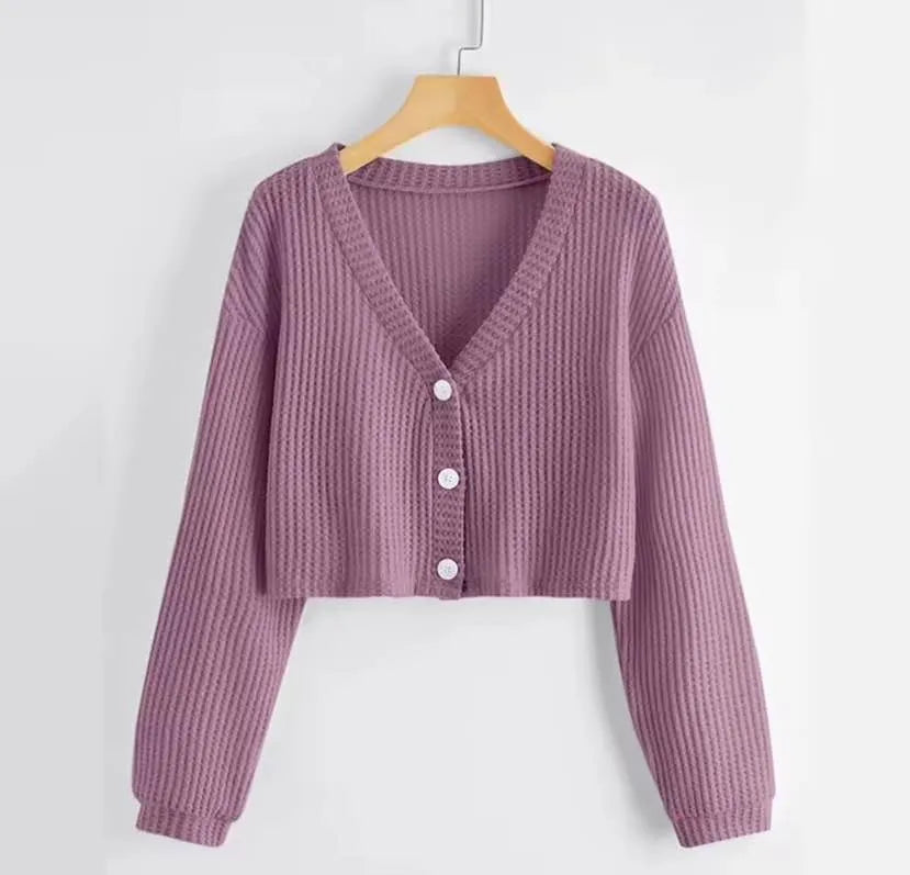 Casual Oversized Long-sleeve Waffle Knitted Cardigan