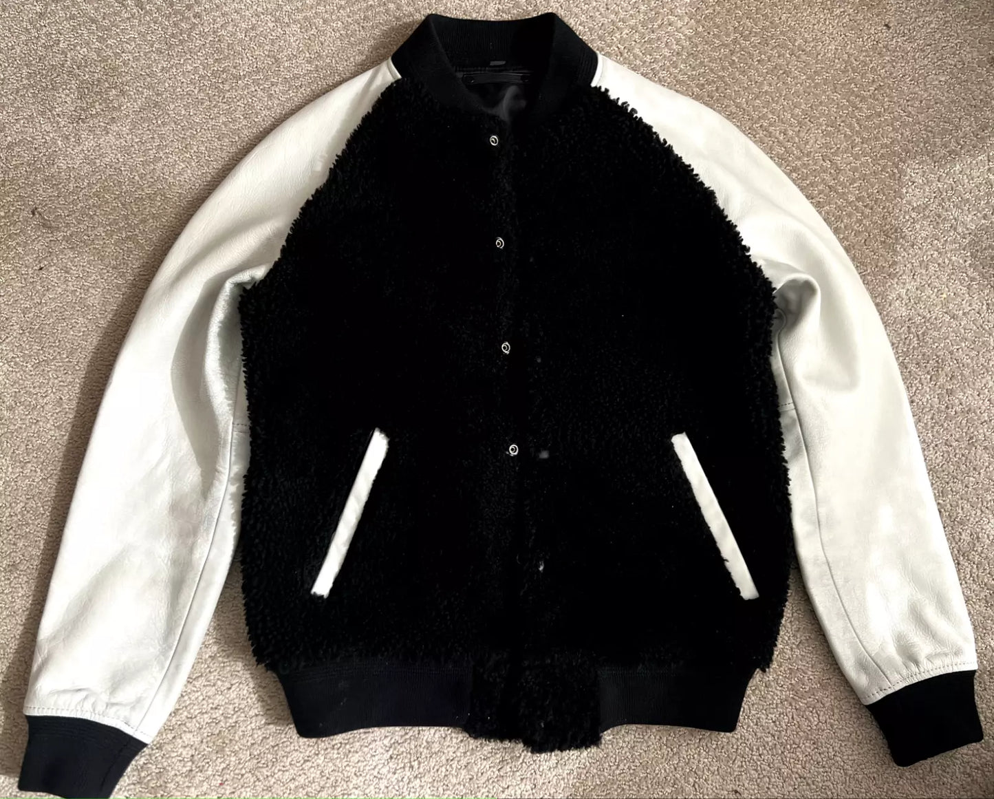 NEW COACH BOMBER RT $2k Jacket Mens M Leather Sleeves jShearling Front