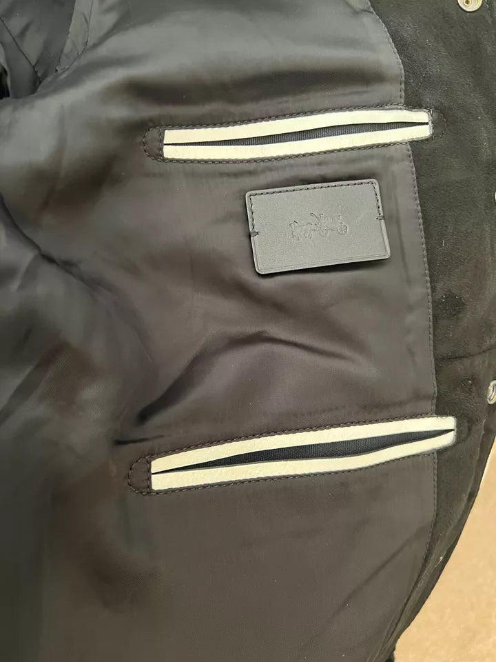 NEW COACH BOMBER RT $2k Jacket Mens M Leather Sleeves jShearling Front