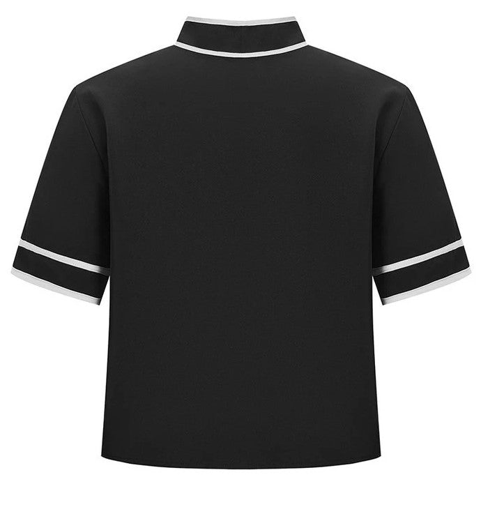 Plus Size Curve Elegant Plain Tie Neck Contrast Binding Blouse