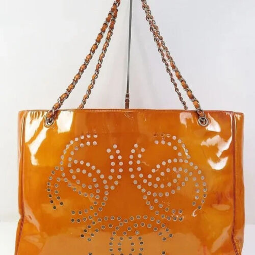 CHANEL Triple Coco Punching Tote Bag Enamel Orange CC Auth jk1312A