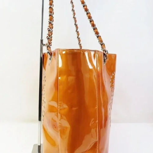CHANEL Triple Coco Punching Tote Bag Enamel Orange CC Auth jk1312A
