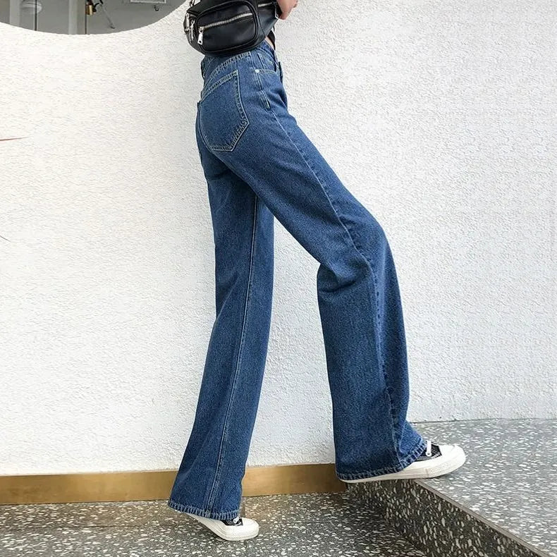 Casual High Waist Wide Leg Denim Jeans