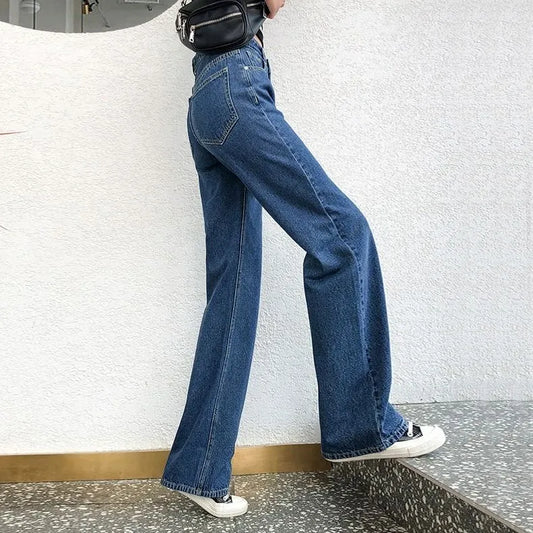 Casual High Waist Wide Leg Denim Jeans