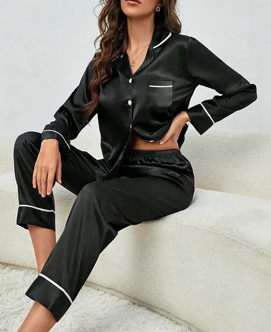 Long-Sleeve Ice Silk Pajama Set
