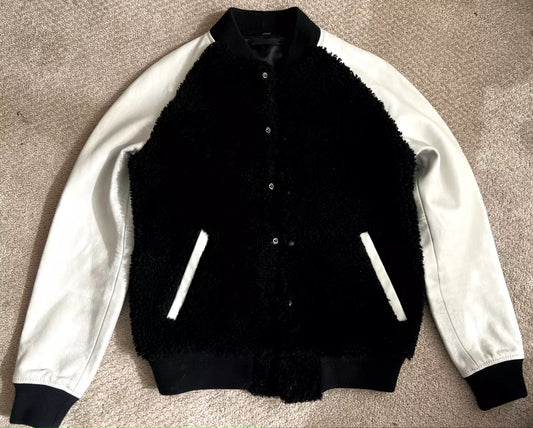 NEW COACH BOMBER RT $2k Jacket Mens M Leather Sleeves jShearling Front