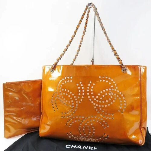 CHANEL Triple Coco Punching Tote Bag Enamel Orange CC Auth jk1312A
