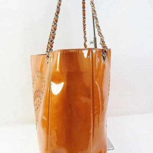 CHANEL Triple Coco Punching Tote Bag Enamel Orange CC Auth jk1312A