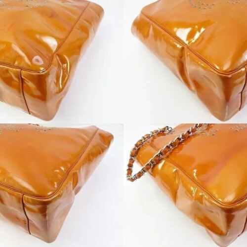 CHANEL Triple Coco Punching Tote Bag Enamel Orange CC Auth jk1312A