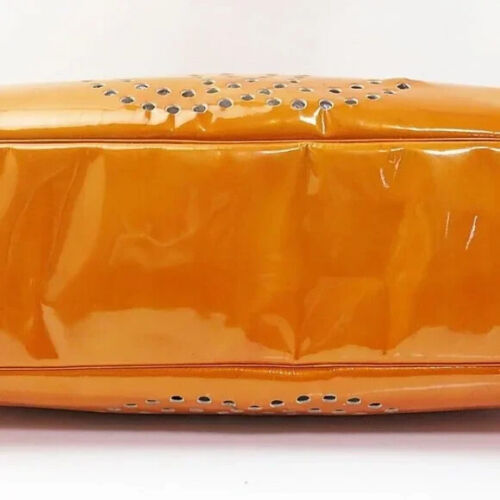 CHANEL Triple Coco Punching Tote Bag Enamel Orange CC Auth jk1312A
